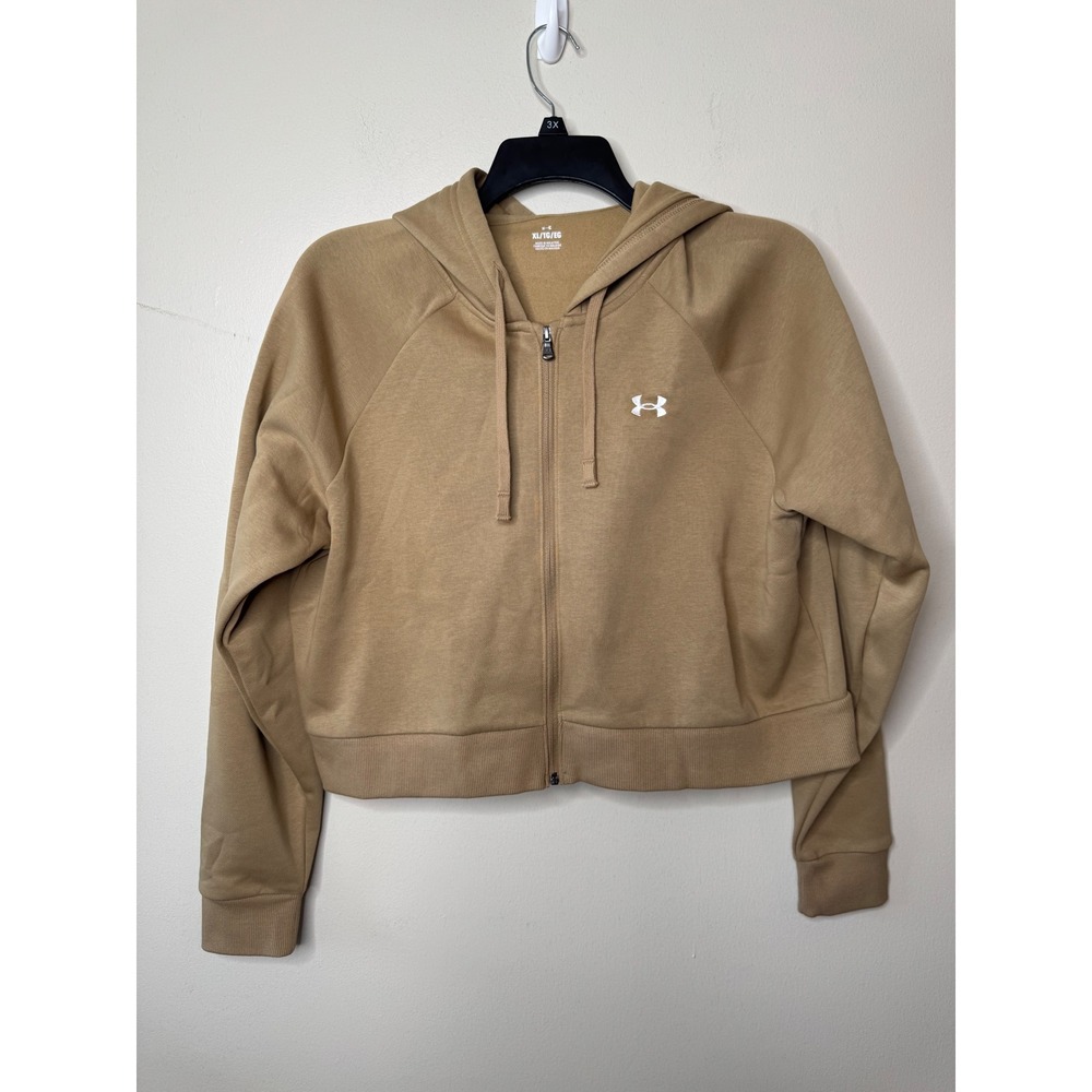 Under Armour Rival Fleece Crop Full Zip Hoodie Tan Khaki